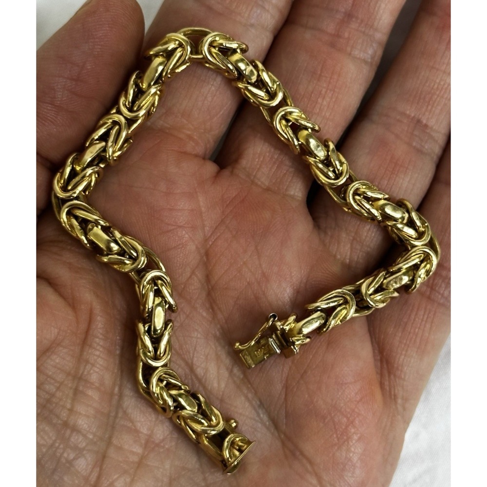 Uno A Erre 14k Yellow Gold Byzantine Chain Bracelet 8" Italy BREV Safety Latch